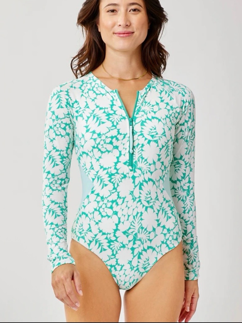 🌻Carve Designs Long Sleeve All Day One Piece Surf Suit Green Floral Swim Size XS
